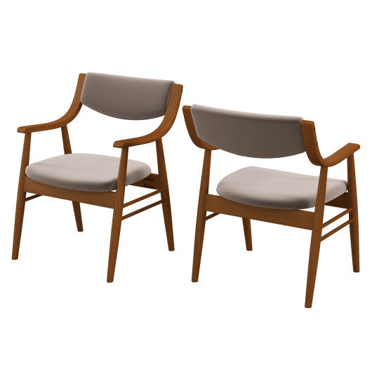Wooden Dining Chair Set of 2 with Padded Seat and Back-Walnut