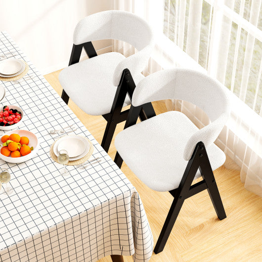 Wooden Dining Chair Set of 4 Mid-Century Modern Sherpa Upholstered Kitchen Dining Room Chairs-Black