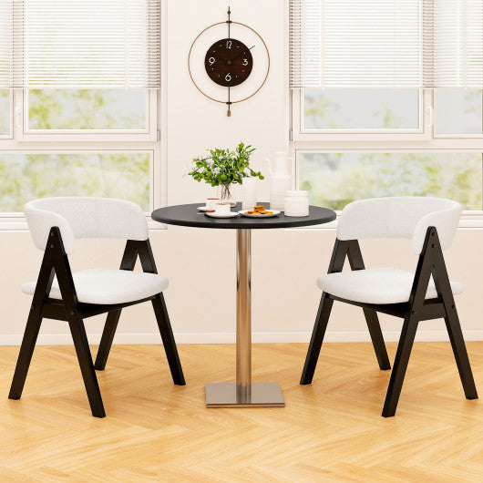 Wooden Dining Chair Set of 4 Mid-Century Modern Sherpa Upholstered Kitchen Dining Room Chairs-Black