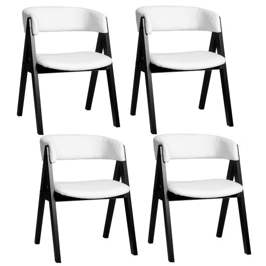 Wooden Dining Chair Set of 4 Mid-Century Modern Sherpa Upholstered Kitchen Dining Room Chairs-Black
