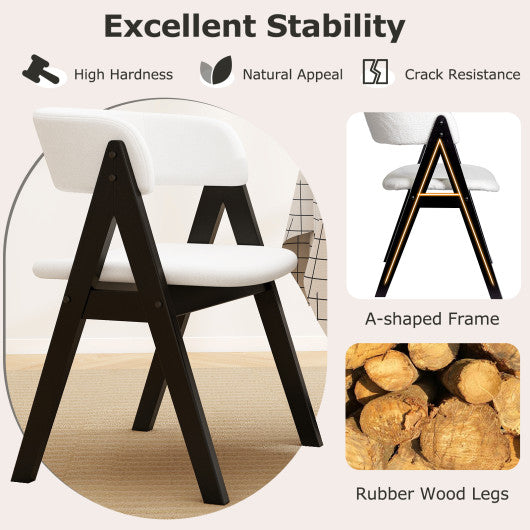 Wooden Dining Chair Set of 4 Mid-Century Modern Sherpa Upholstered Kitchen Dining Room Chairs-Black