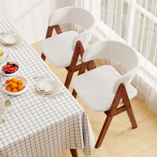 Wooden Dining Chair Set of 4 Mid-Century Modern Sherpa Upholstered Kitchen Dining Room Chairs-Walnut