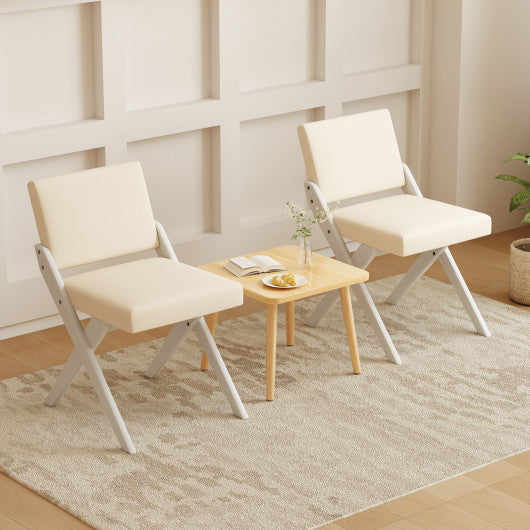 Wooden Dining Chairs of 2 with Rubber Wood Frame and Padded Cushions-White