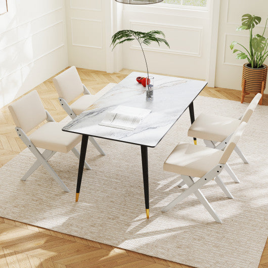 Wooden Dining Chairs of 2 with Rubber Wood Frame and Padded Cushions-White