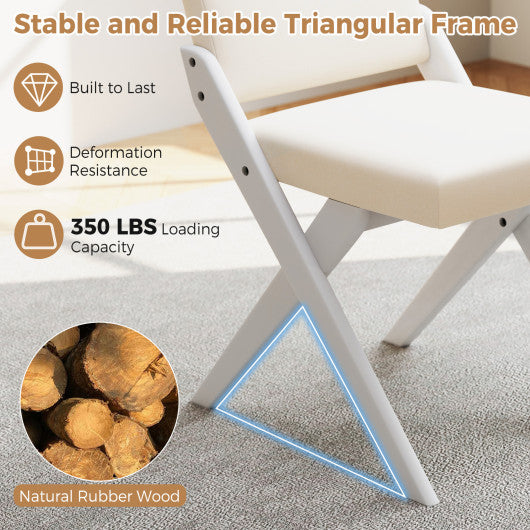 Wooden Dining Chairs of 2 with Rubber Wood Frame and Padded Cushions-White