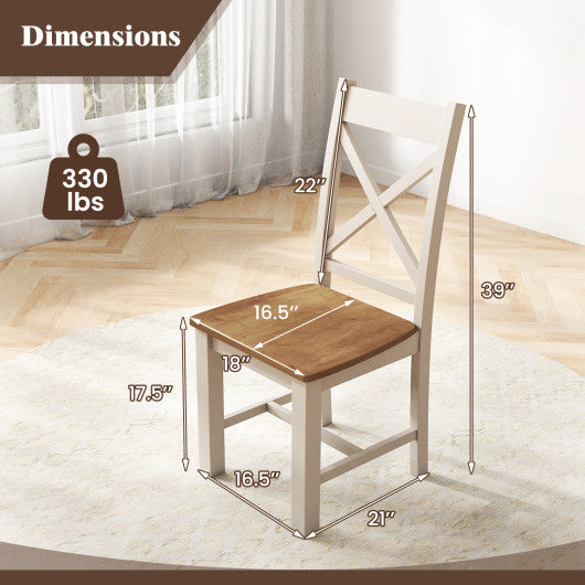 Wooden Dining Chairs Set of 2 with High Back and Rubber Wood Frame-Natural