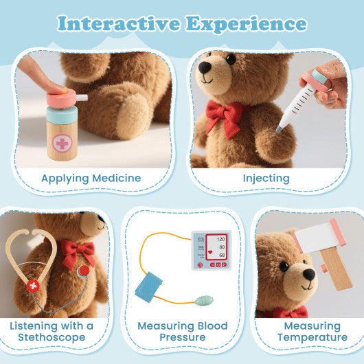 Wooden Doctor Playset with Stethoscope for Toddlers over 3 Years Old-Blue