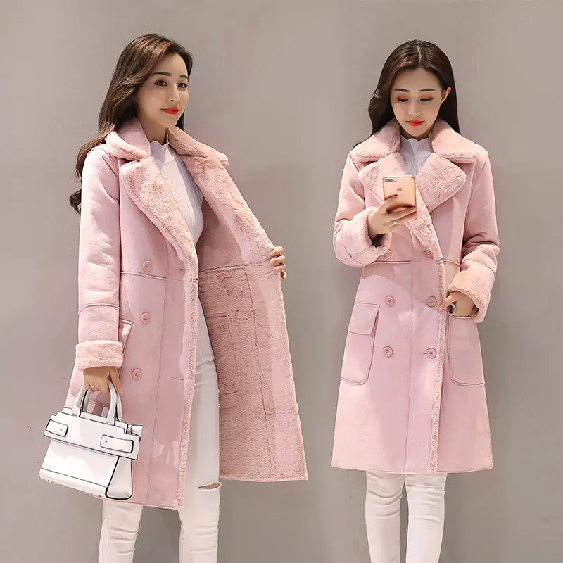 Women's Long Lambswool Coat - Korean Winter Style