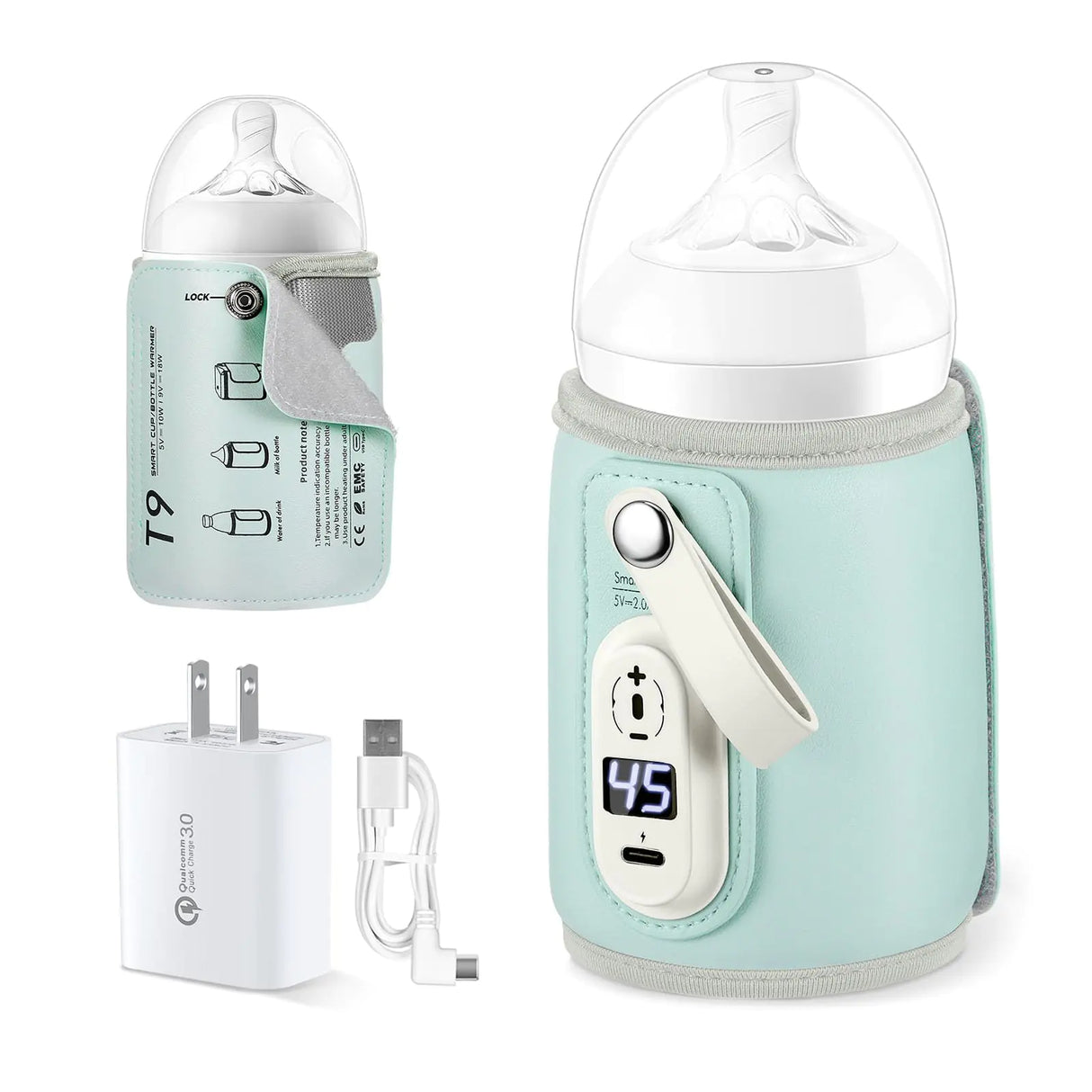 Baby Bottle Warmer Baby Bottle Insulation Cover Bottle Warmer with 18W Quick Charge Portable Bottle Warmer Adjustable Milk Warmer with Temperature ControlBaby Warmer Bottle for Home/Family Travel