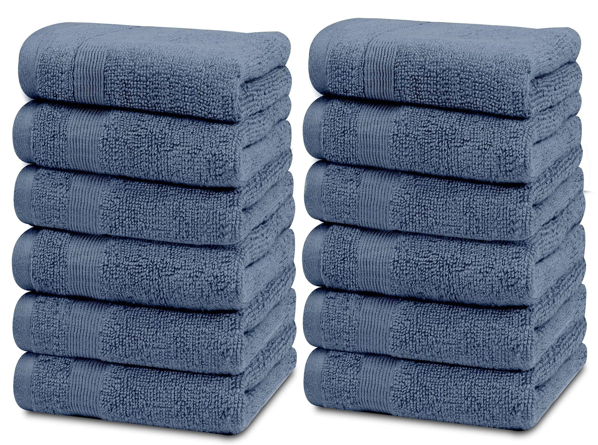 Resort Collection Soft Washcloth Face Body Towel Set 12 Pack Blue 12x12 Luxury