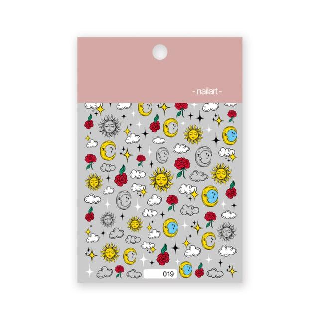 Yellow Smiles Sun Moon Clouds 3D Nail Stickers For Halloween Theme Slider Decals Nail Art Decorations Design 3D Self-Adhesive Nail Decorations Accessories Women Girls Manicure Decorations Nail Art Supplies Water Transfer Decals