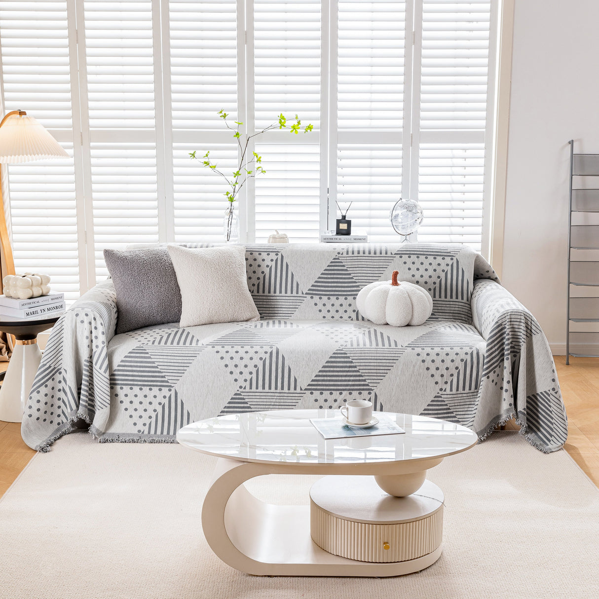 Chenille Geometric Patterned Sofa Throw, Couch Covers for Sectionals for Pets, Throw Cover for Couch