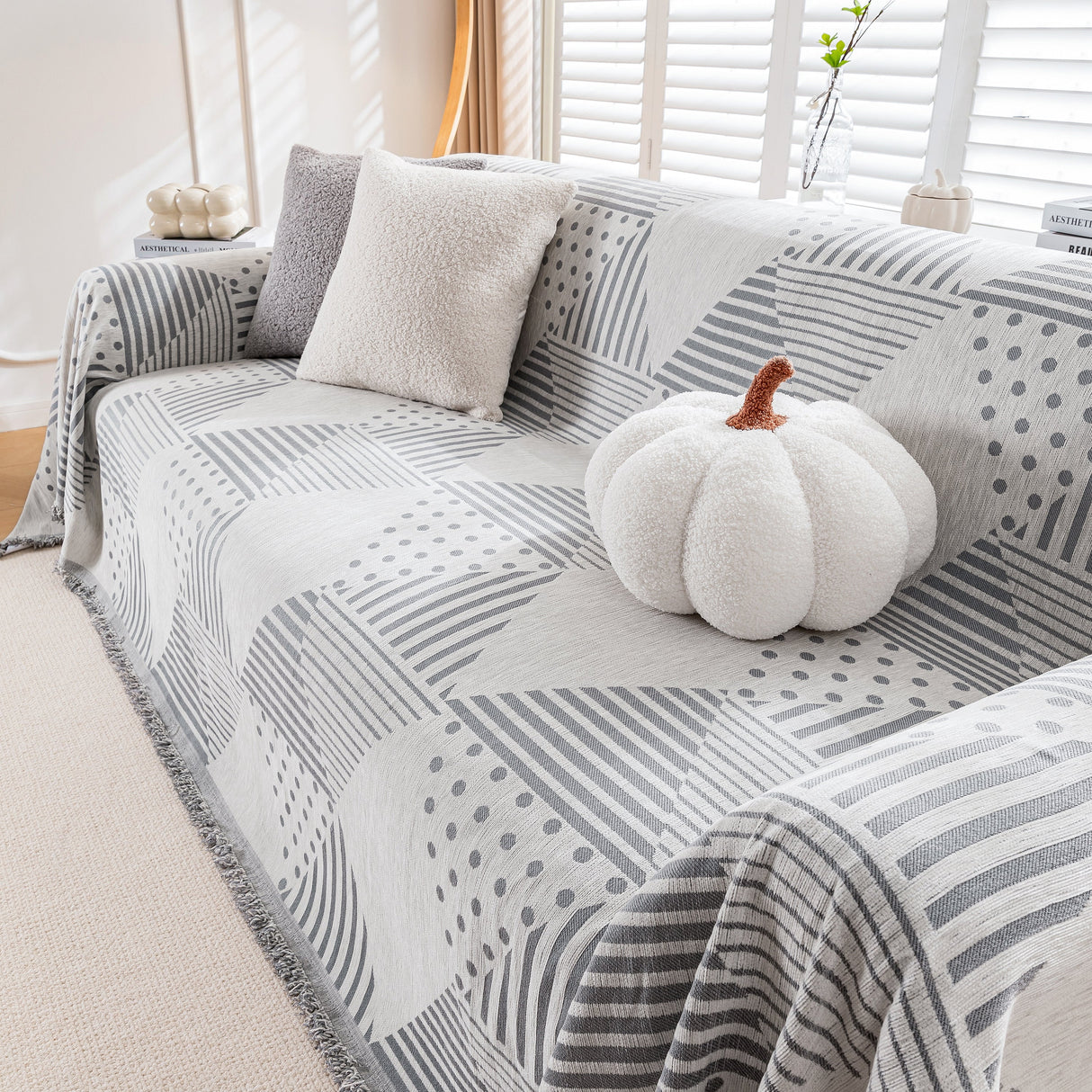 Chenille Geometric Patterned Sofa Throw, Couch Covers for Sectionals for Pets, Throw Cover for Couch