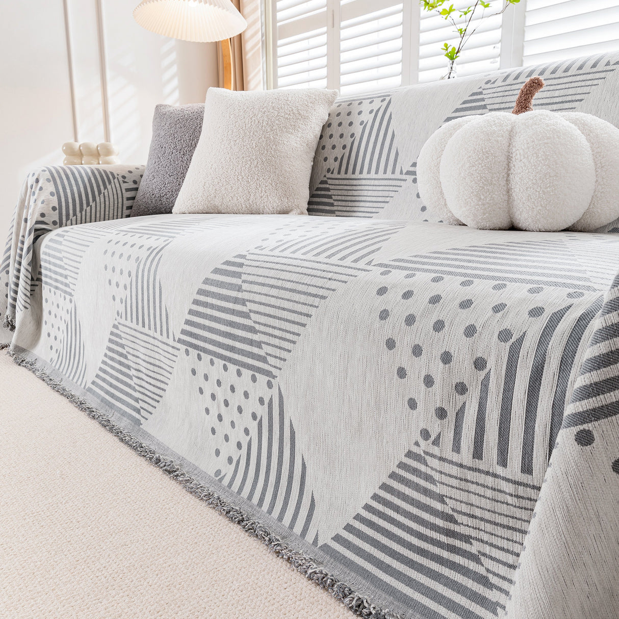 Chenille Geometric Patterned Sofa Throw, Couch Covers for Sectionals for Pets, Throw Cover for Couch