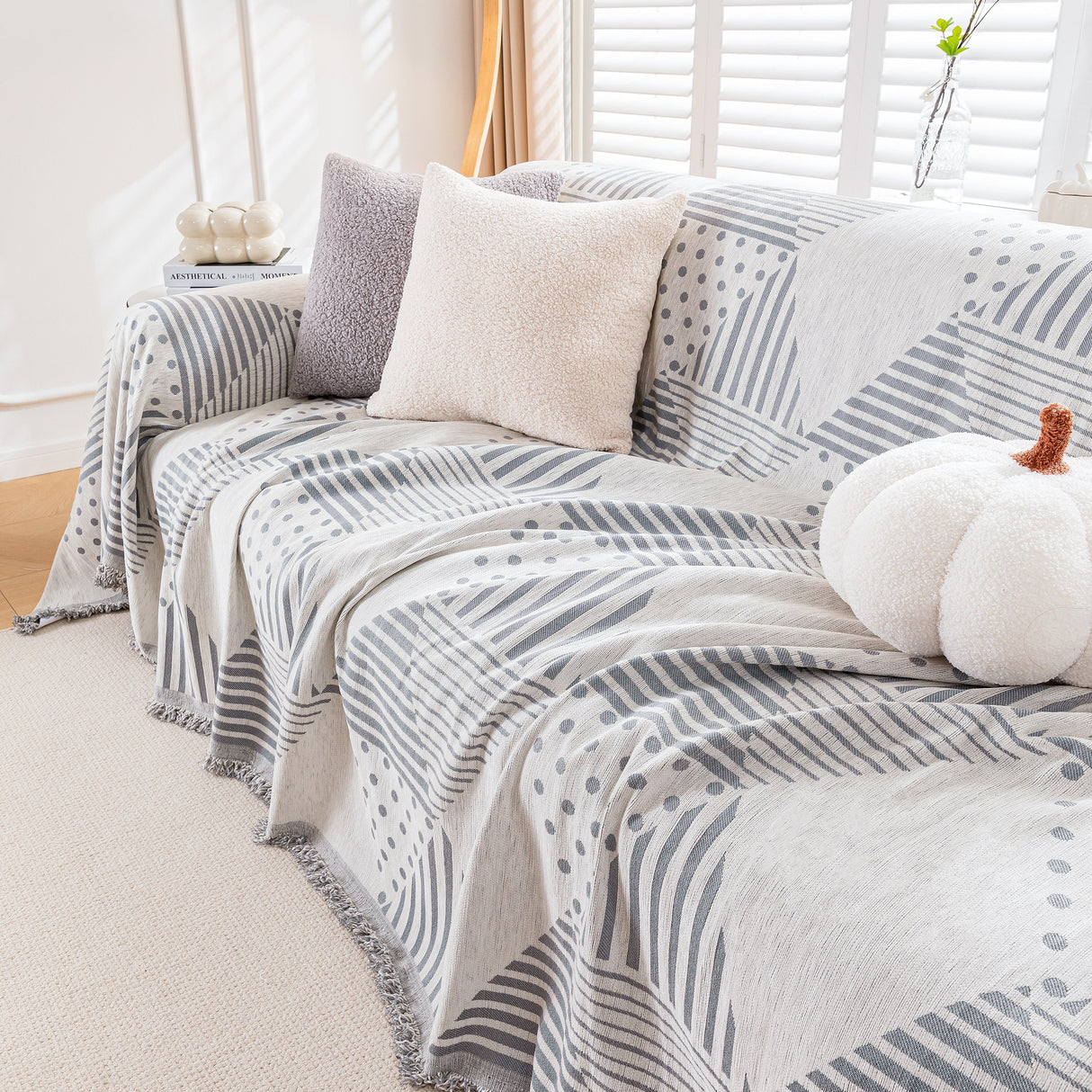 Chenille Geometric Patterned Sofa Throw, Couch Covers for Sectionals for Pets, Throw Cover for Couch