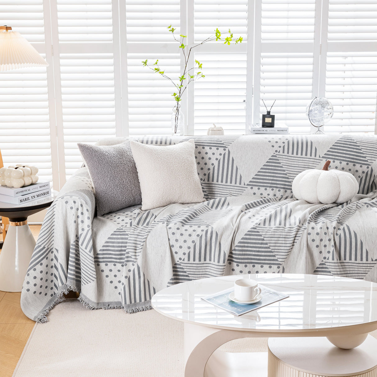 Chenille Geometric Patterned Sofa Throw, Couch Covers for Sectionals for Pets, Throw Cover for Couch