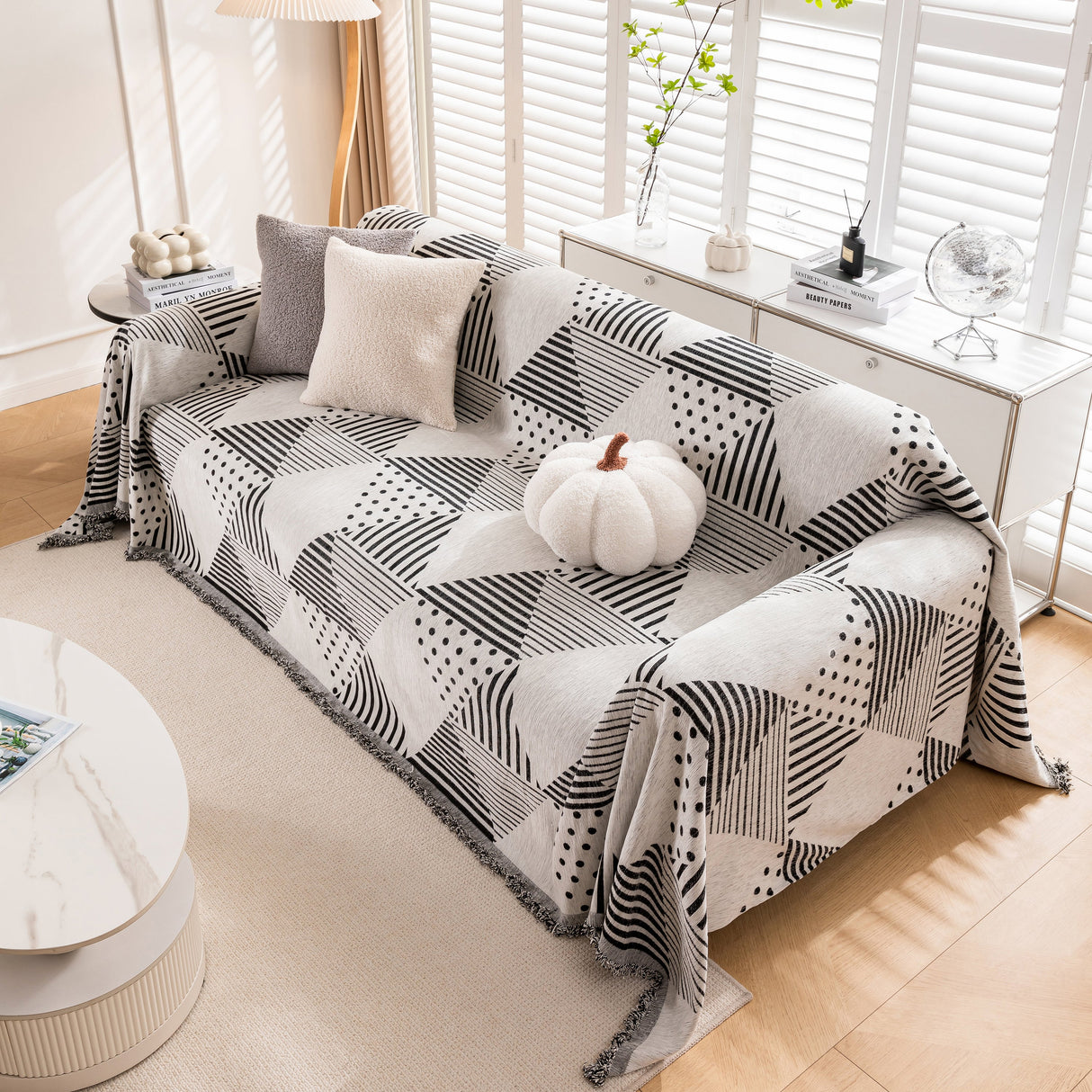 Chenille Geometric Patterned Sofa Throw, Couch Covers for Sectionals for Pets, Throw Cover for Couch