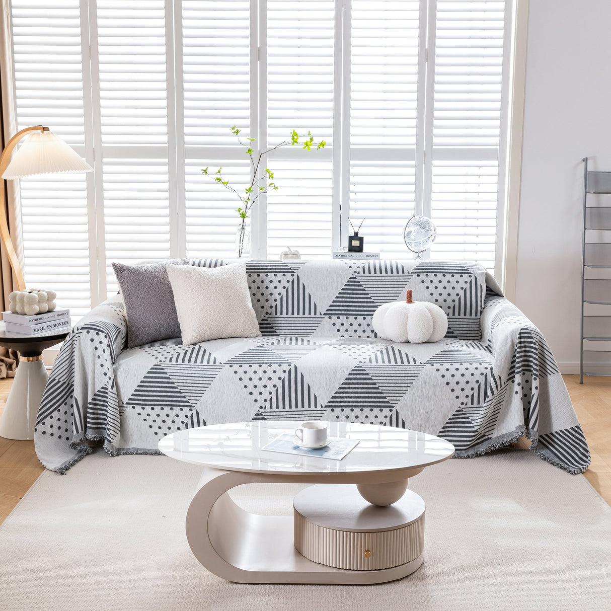 Chenille Geometric Patterned Sofa Throw, Couch Covers for Sectionals for Pets, Throw Cover for Couch