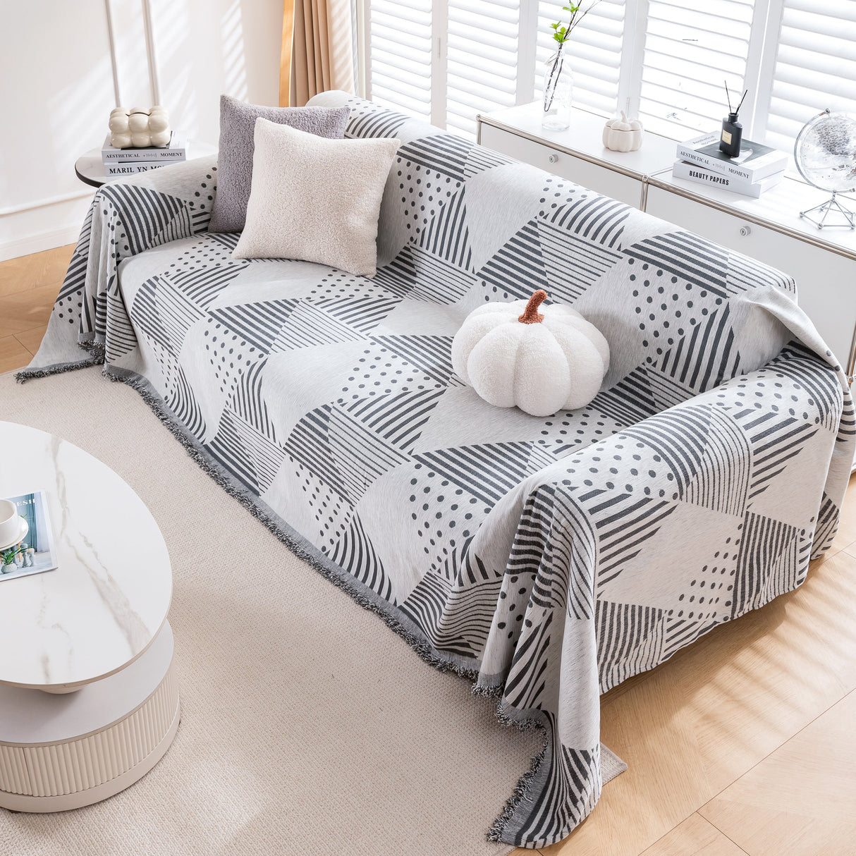 Chenille Geometric Patterned Sofa Throw, Couch Covers for Sectionals for Pets, Throw Cover for Couch