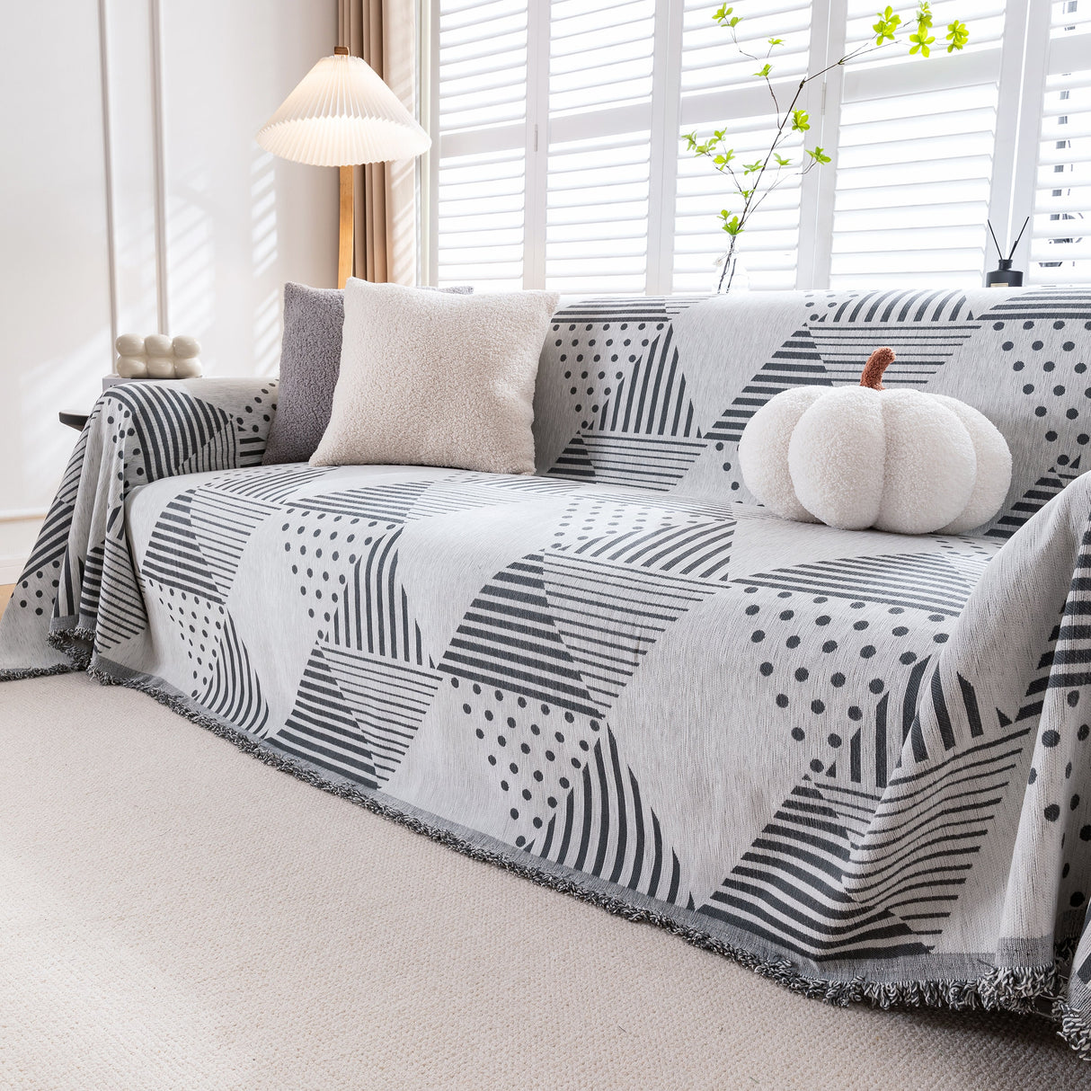 Chenille Geometric Patterned Sofa Throw, Couch Covers for Sectionals for Pets, Throw Cover for Couch