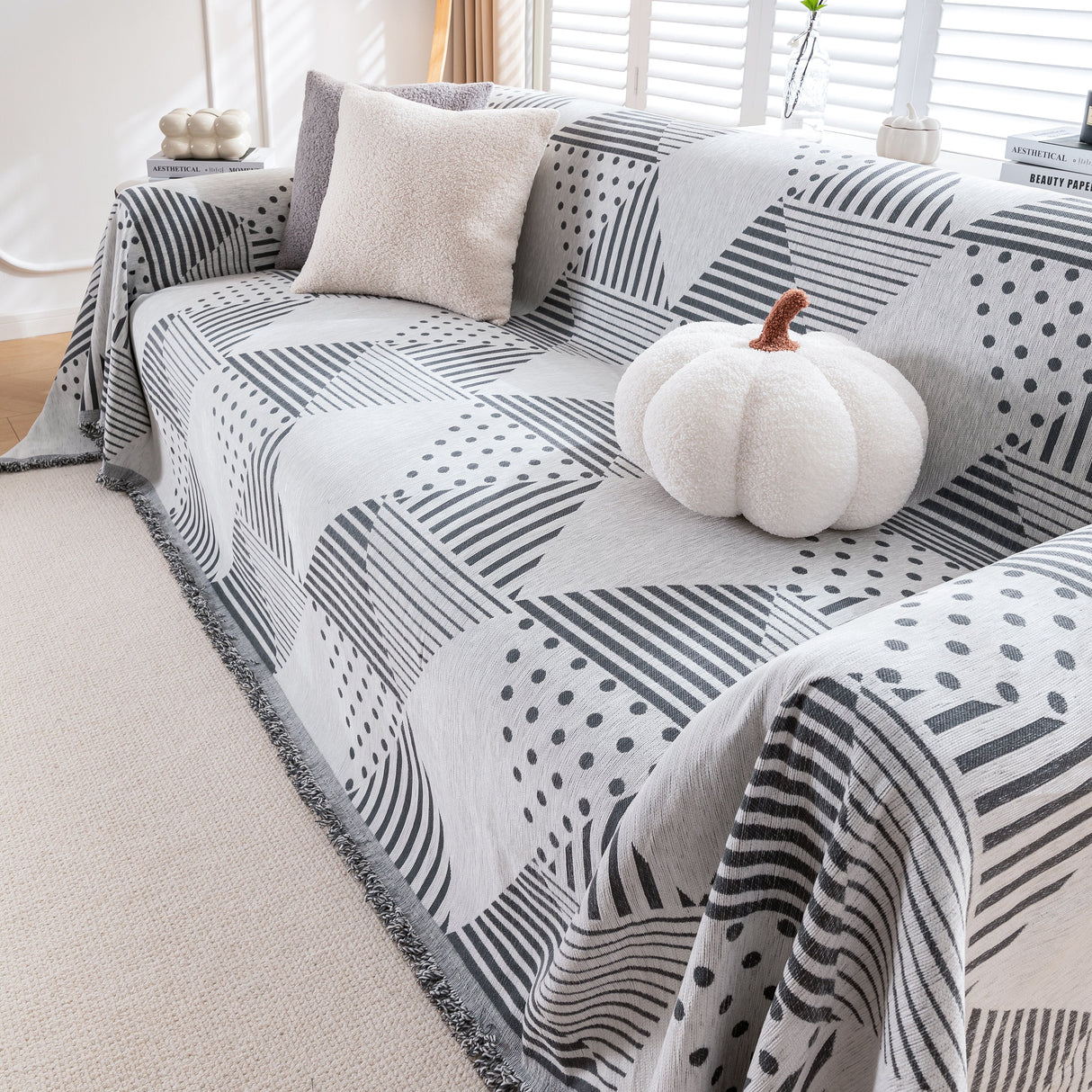 Chenille Geometric Patterned Sofa Throw, Couch Covers for Sectionals for Pets, Throw Cover for Couch