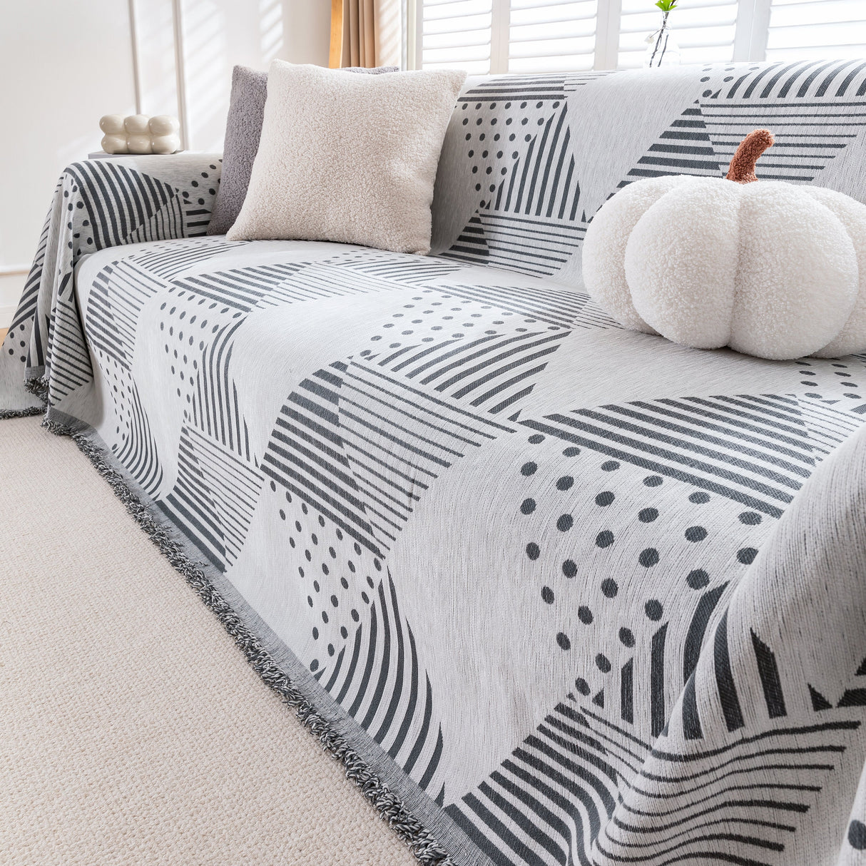 Chenille Geometric Patterned Sofa Throw, Couch Covers for Sectionals for Pets, Throw Cover for Couch