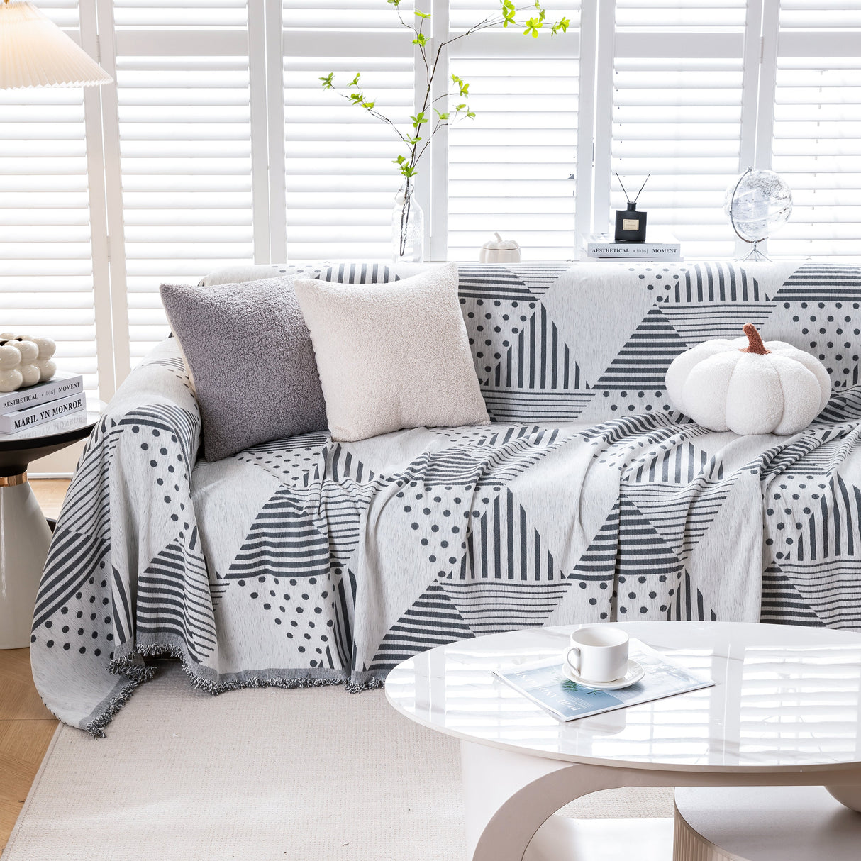 Chenille Geometric Patterned Sofa Throw, Couch Covers for Sectionals for Pets, Throw Cover for Couch