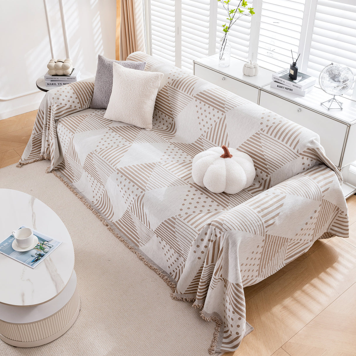 Chenille Geometric Patterned Sofa Throw, Couch Covers for Sectionals for Pets, Throw Cover for Couch