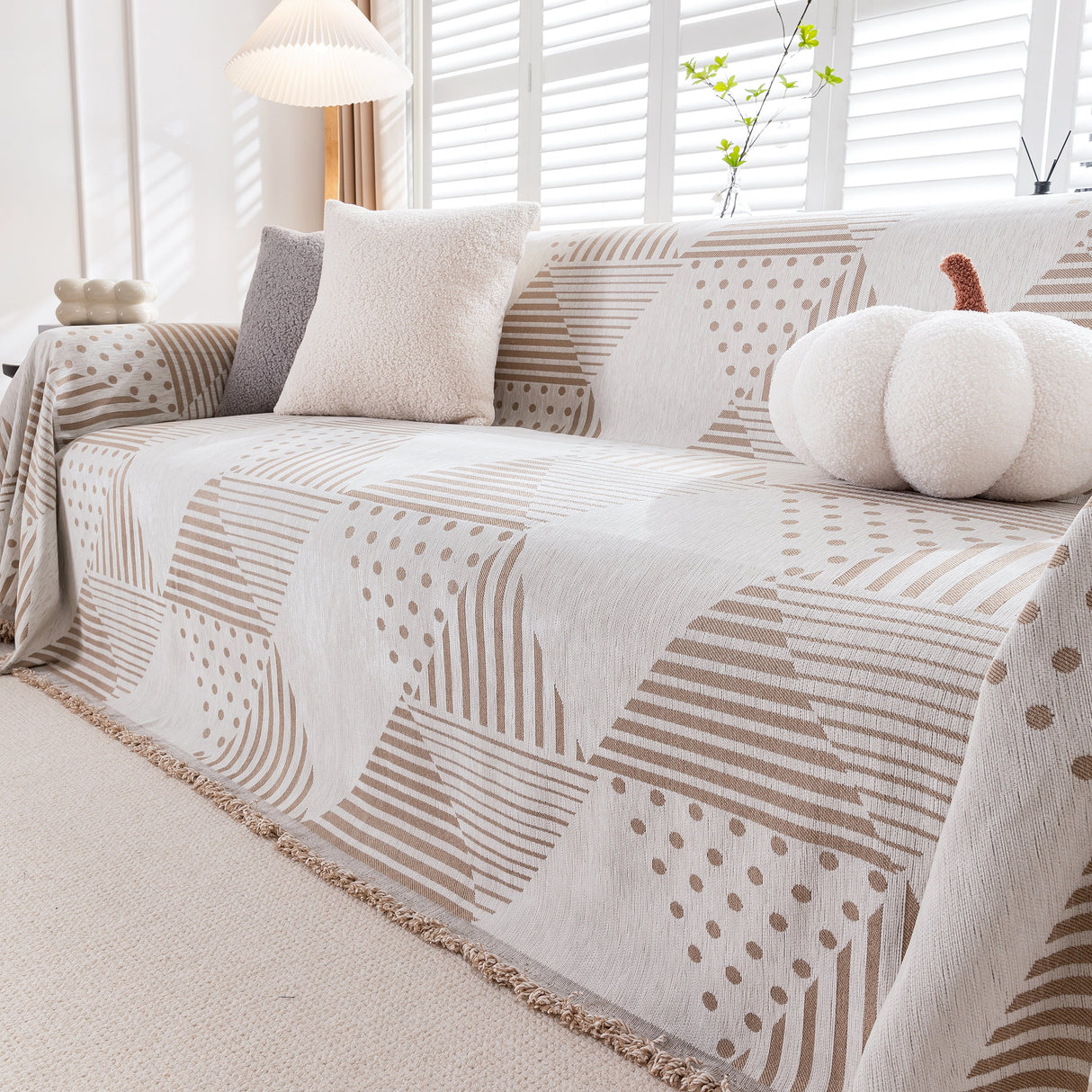 Chenille Geometric Patterned Sofa Throw, Couch Covers for Sectionals for Pets, Throw Cover for Couch