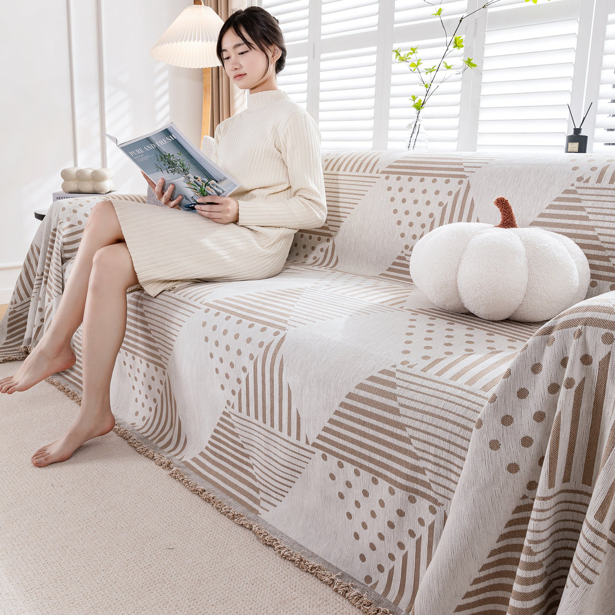 Chenille Geometric Patterned Sofa Throw, Couch Covers for Sectionals for Pets, Throw Cover for Couch