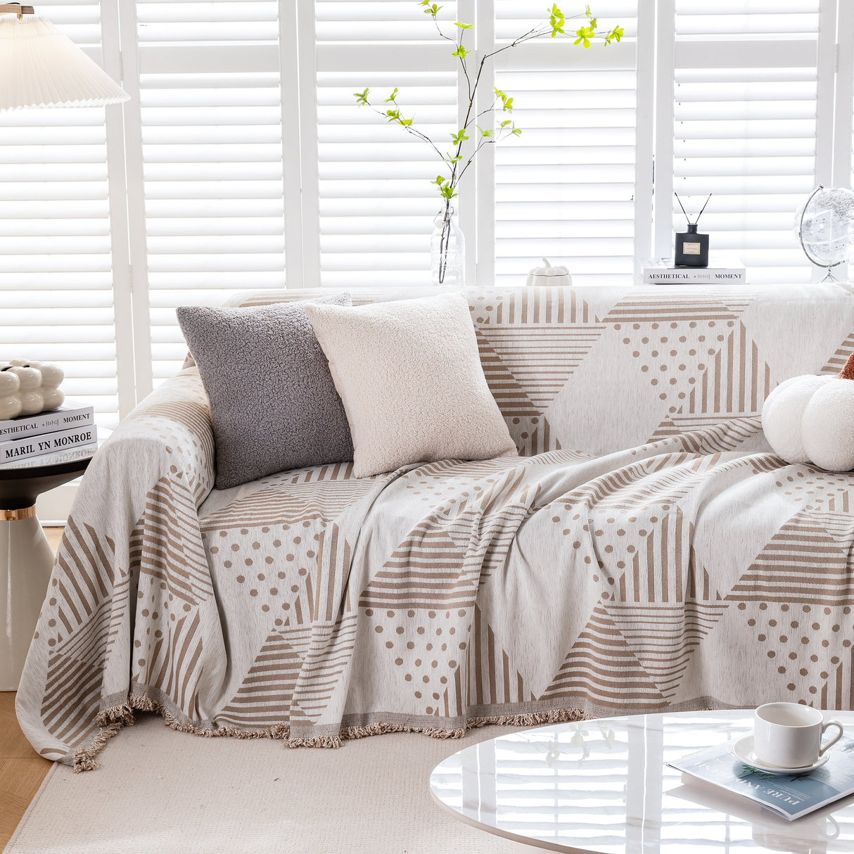 Chenille Geometric Patterned Sofa Throw, Couch Covers for Sectionals for Pets, Throw Cover for Couch