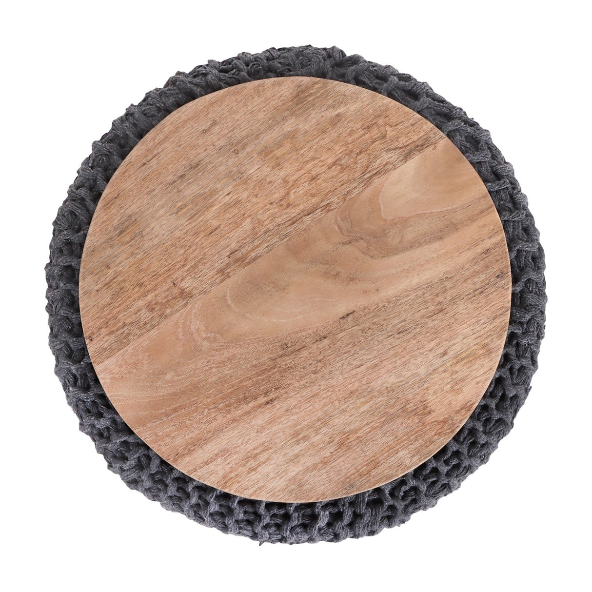 Urijah Hand Knitted, Wooden Tray Pouf