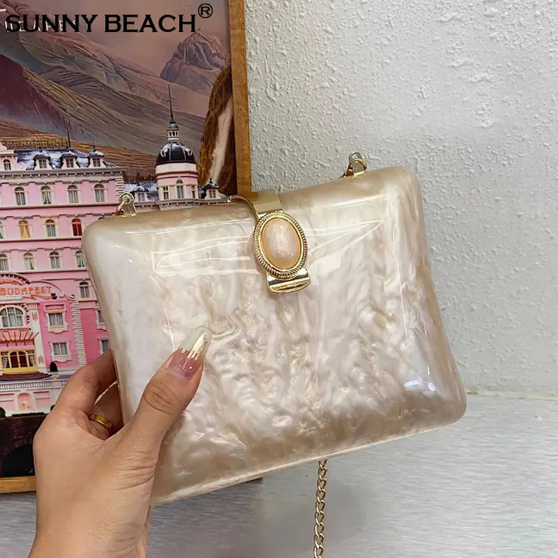 Luxury Pearl White Acrylic Evening Bag for Women