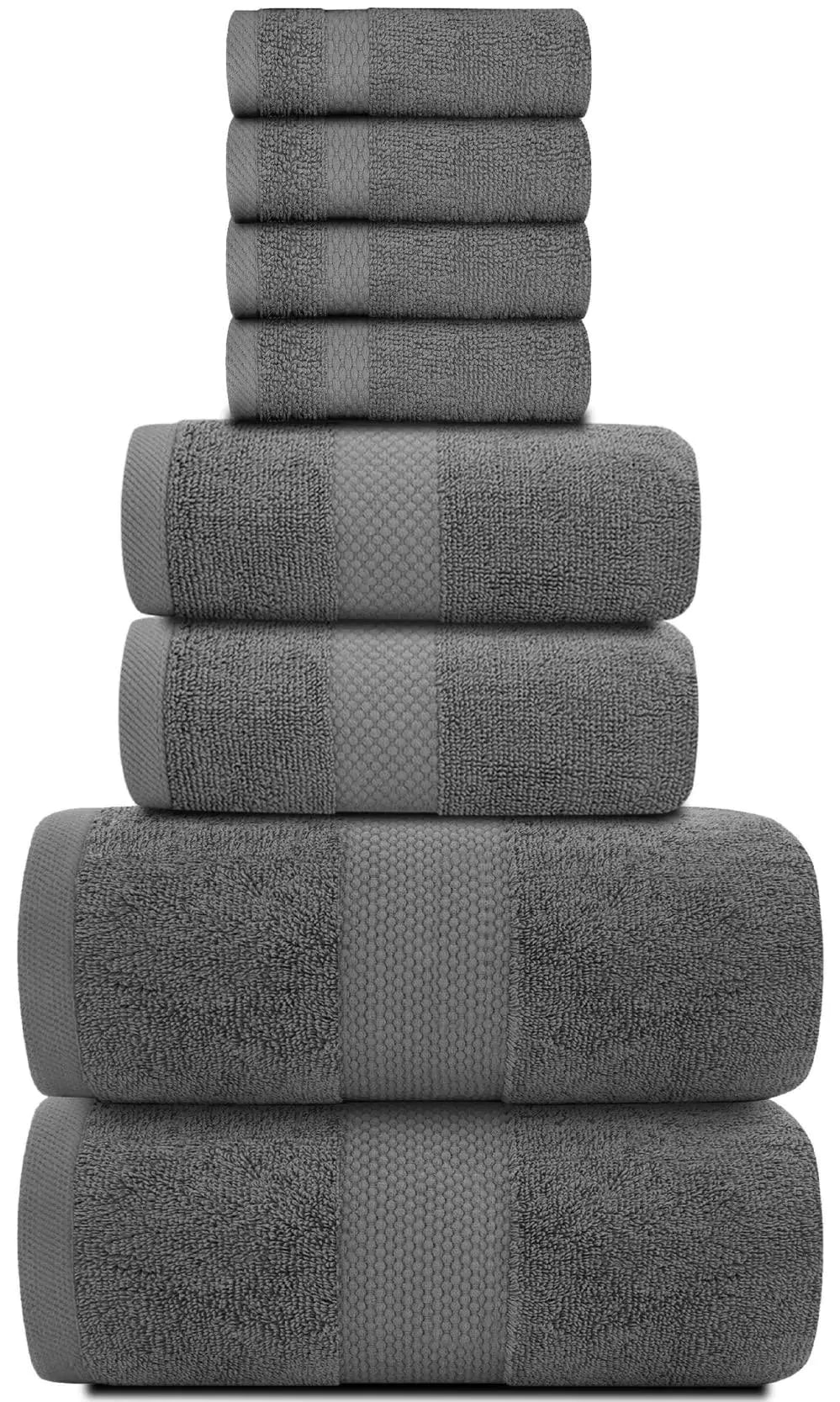 Luxury Dark Gray Bath Towel Set 8 Pcs Combed Cotton 700GSM Hotel Quality
