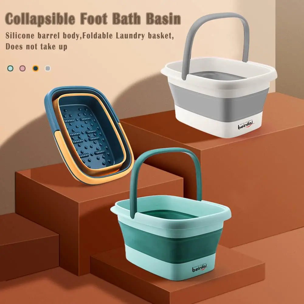 Collapsible Foot Bath Basin for Soaking Feet,Foot Soak Tub,Plastic Foot Bucket with Handles and Massage Acupoint,Foldable Laundry Basket-Gery (2 Pack) 2 Pack Gray