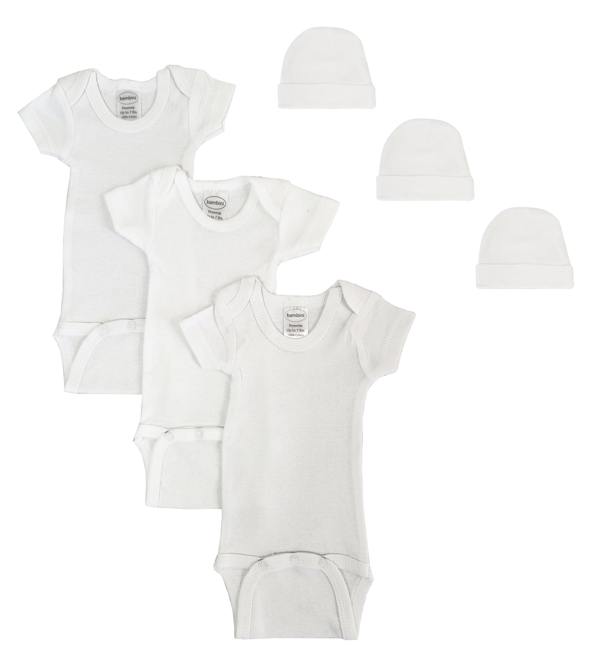 Preemie Unisex Baby One Piece and Caps - 6 Pack