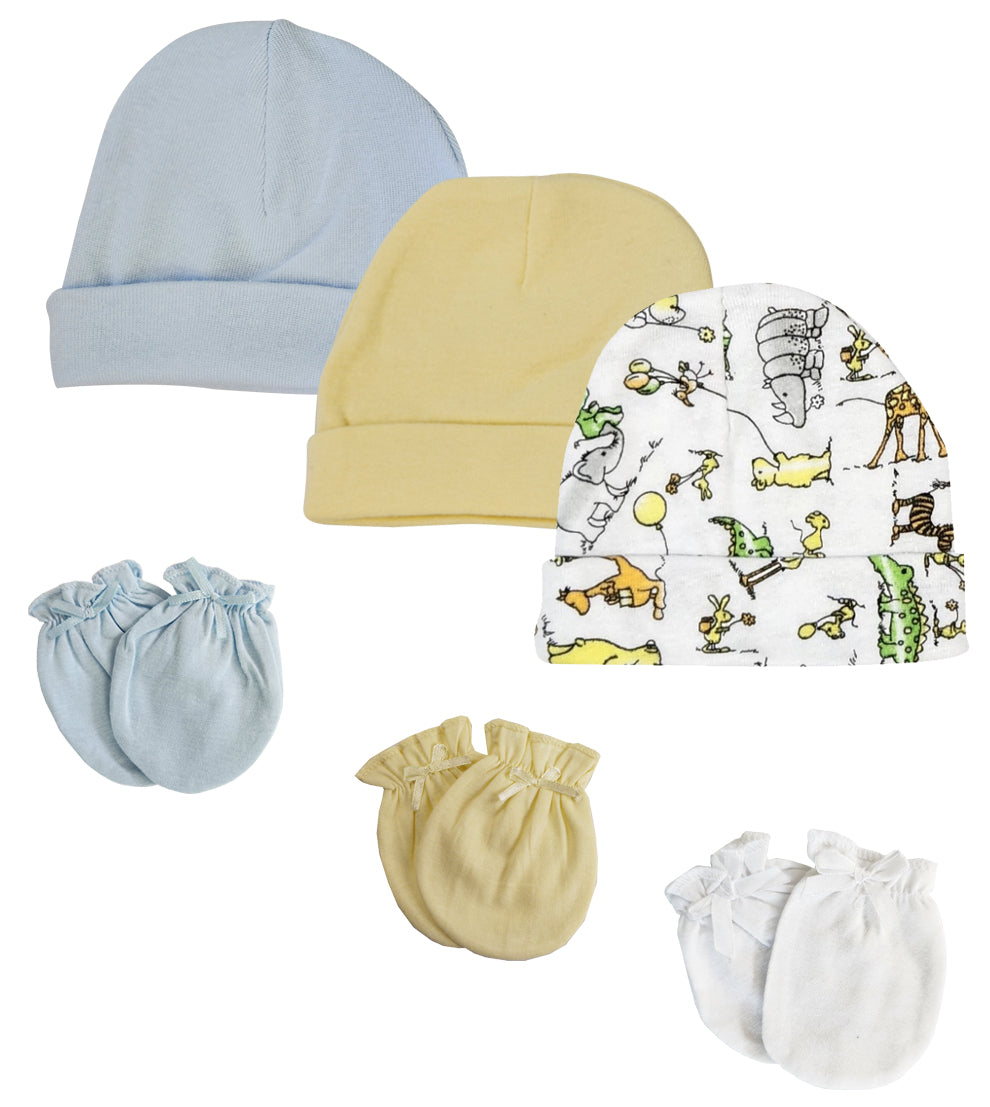 Boys Baby Caps and Mittens (Pack of 6)