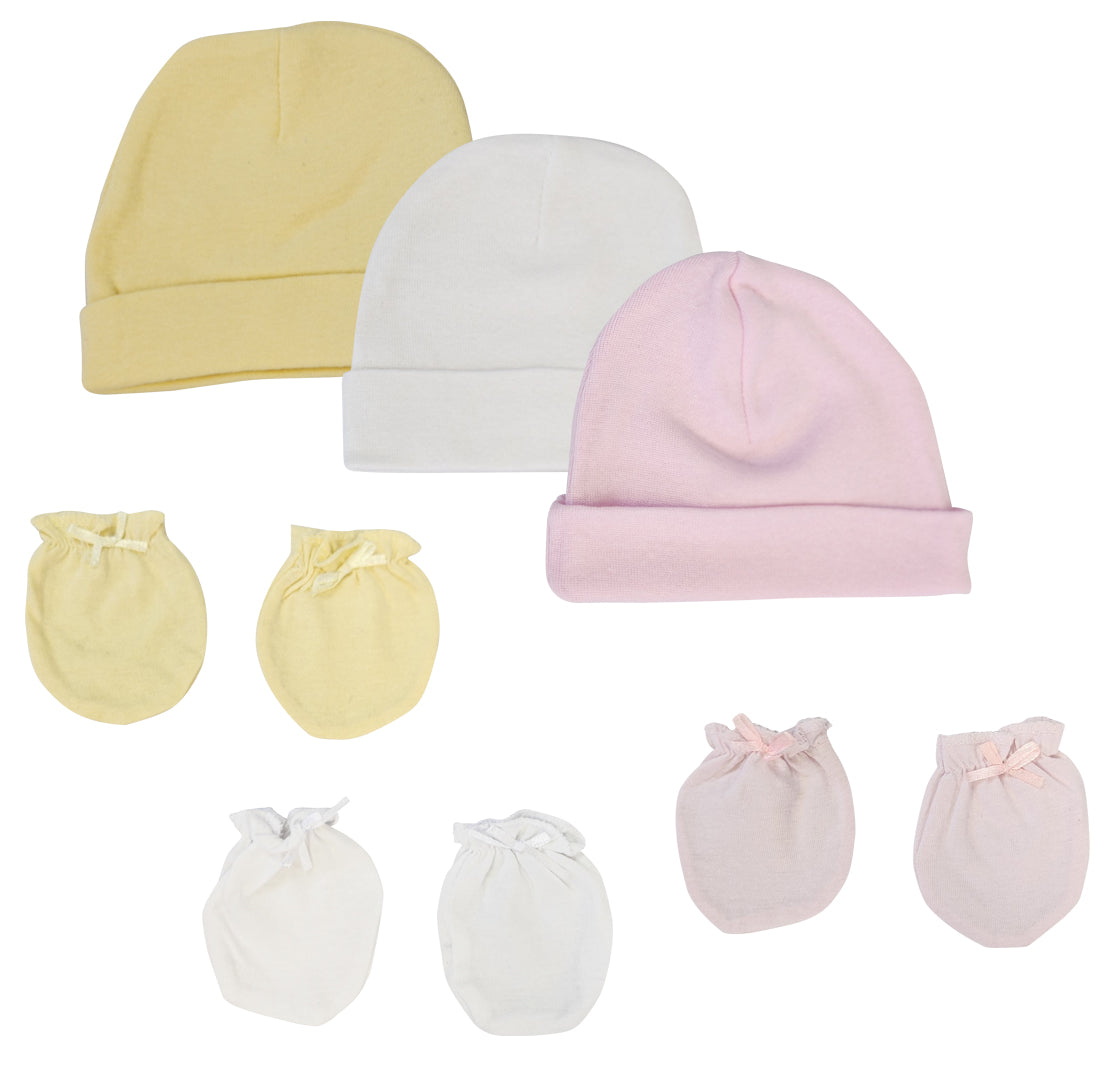 Baby Girls Caps and Mittens (Pack of 6)