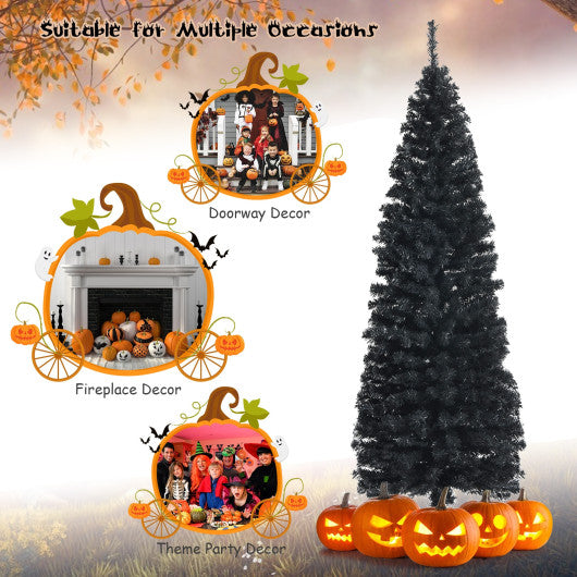 6ft Unlit Artificial Christmas Halloween Pencil Tree Black with Metal Stand-Black