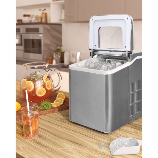 Portable Countertop Ice Maker Machine with Scoop-Silver