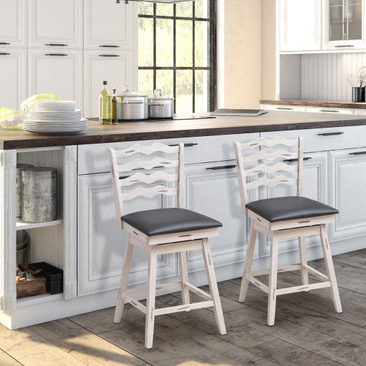 360° Swivel Bar Stools with Rubber Wood Frame and Ergonomic Backrest and Footrest-25 inches