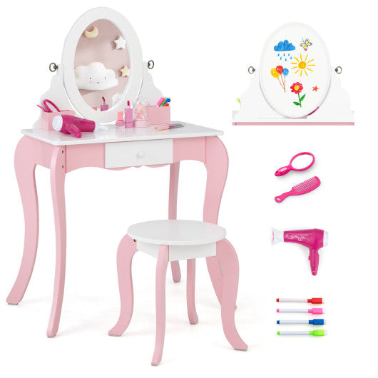 Pretend Kids Vanity Set with 360 ° Rotatable Mirror and Play Accessories
