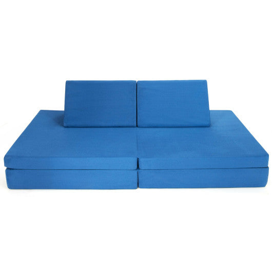 4-Piece Convertible Kids Couch Set with 2 Folding Mats-Blue