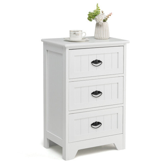 3 Drawers End Storage Wood Side Nightstand-White