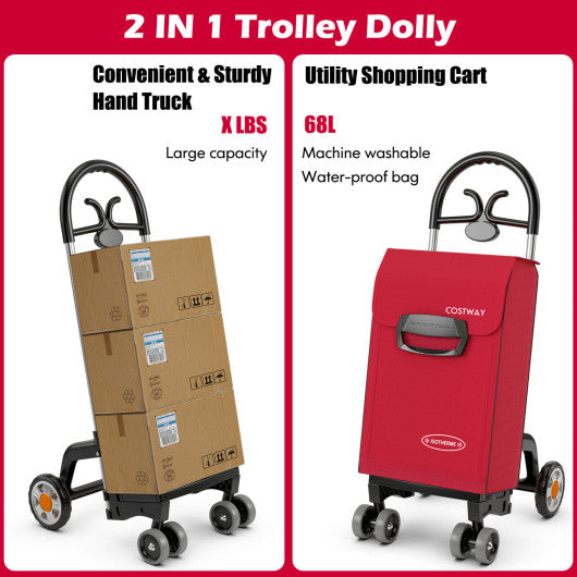 Folding Shopping Cart Utility Hand Truck with Rolling Swivel Wheels-Red