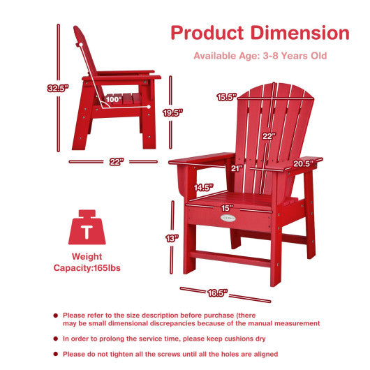 Patio Kids' Adirondack Chair with Ergonomic Backrest-Red