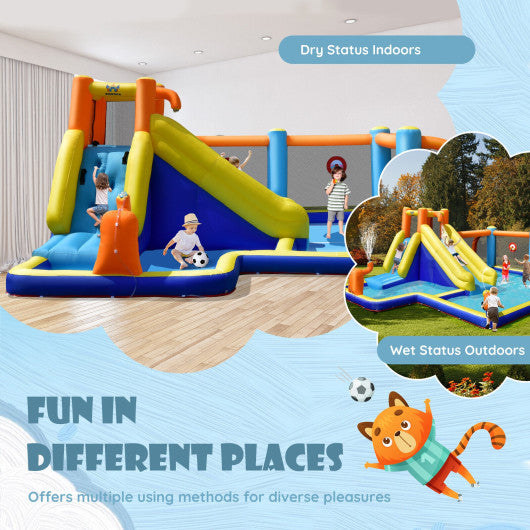 Giant Soccer-Themed Inflatable Water Slide with 735W Blower