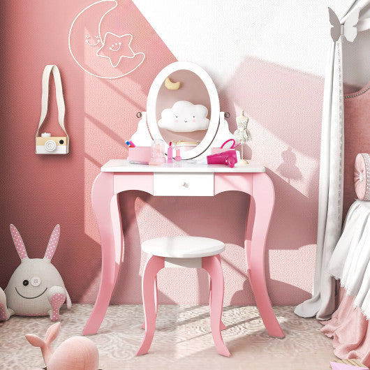 Pretend Kids Vanity Set with 360 ° Rotatable Mirror and Play Accessories