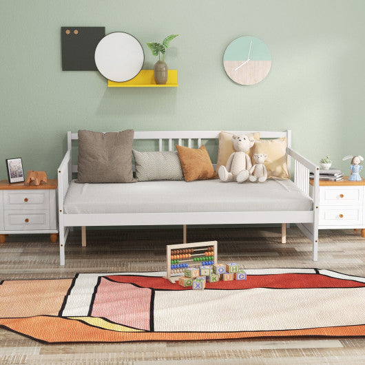 Full Size Metal Daybed Frame with Guardrails-White