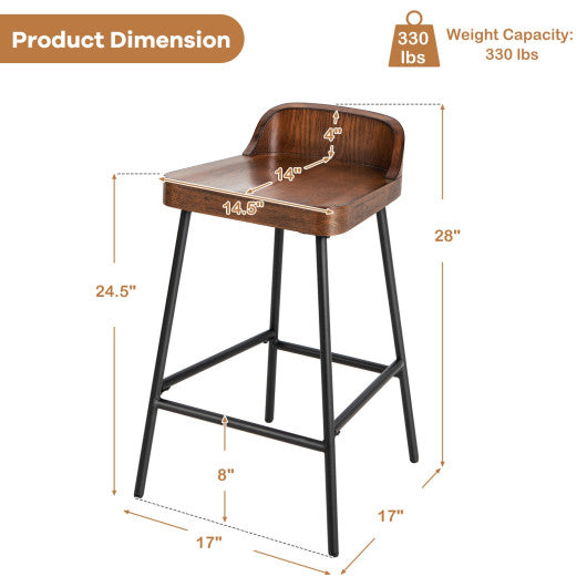 Industrial 24.5 Inches Bar Stool with Backrest and Saddle Seat-Rustic Brown